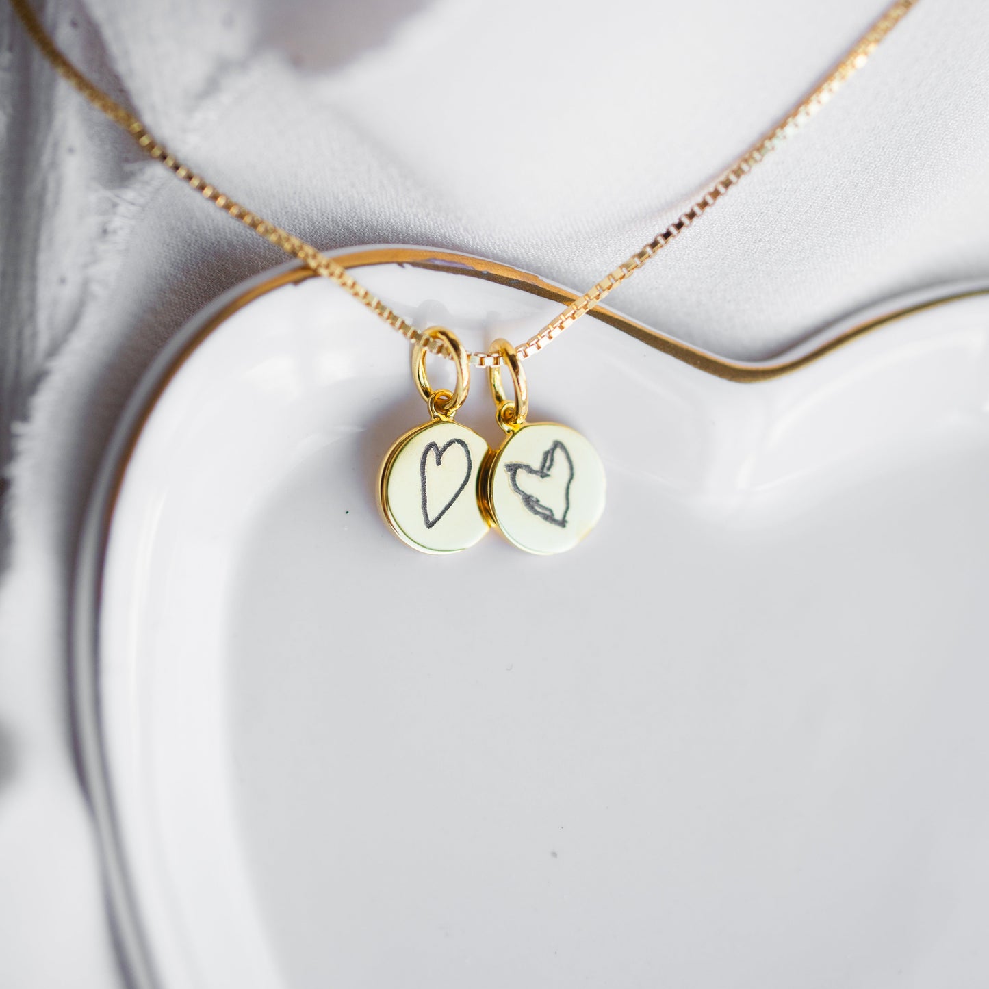Gold Mini Initial Disc + Custom Heart | Box Link Chain