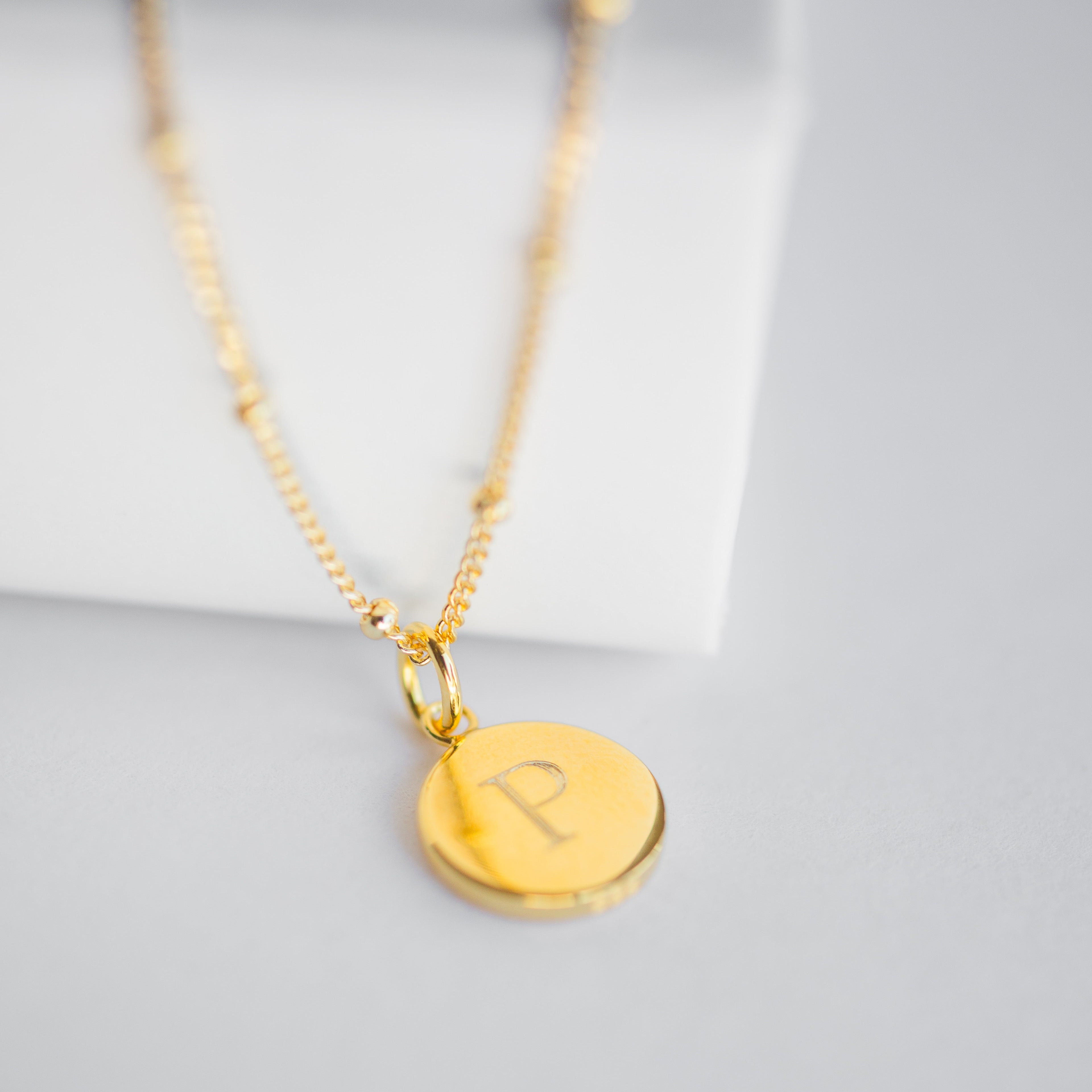 Gold Mini Initial Disc + Custom Heart | Bead Chain