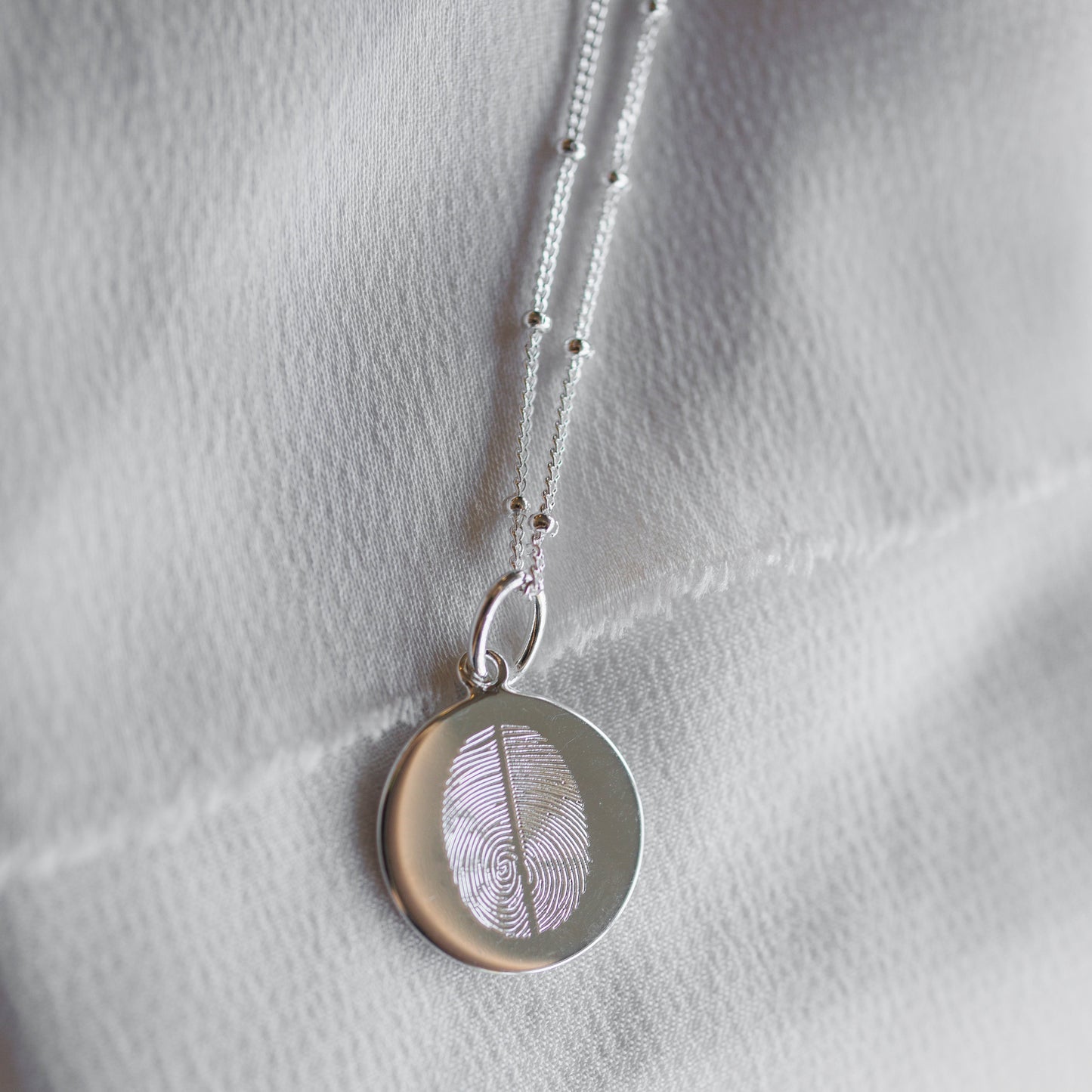 Silver Engraved Double Fingerprint Pendant | Bead Chain