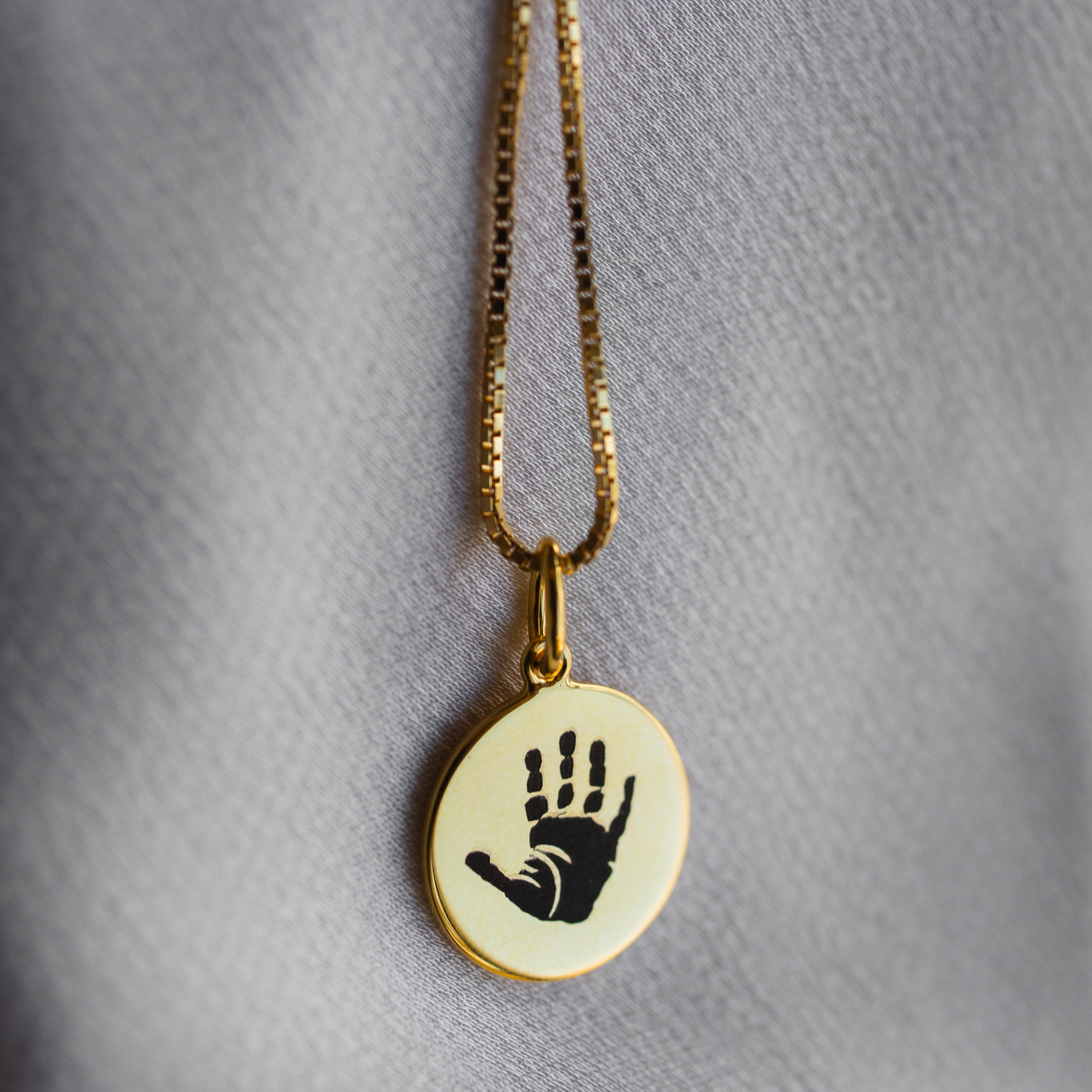 Gold Hand and Footprint Pendant | Box Link Chain
