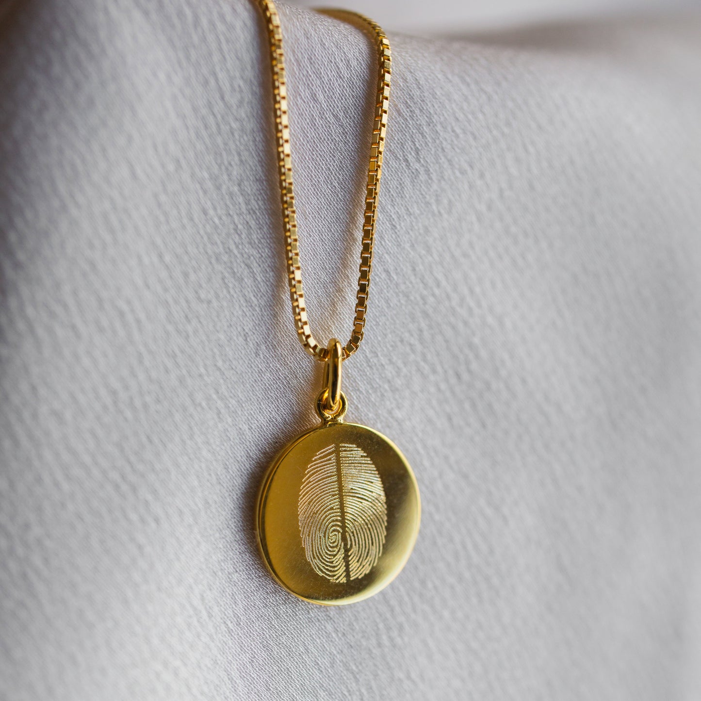 Gold Engraved Double Fingerprint Pendant | Box Link Chain