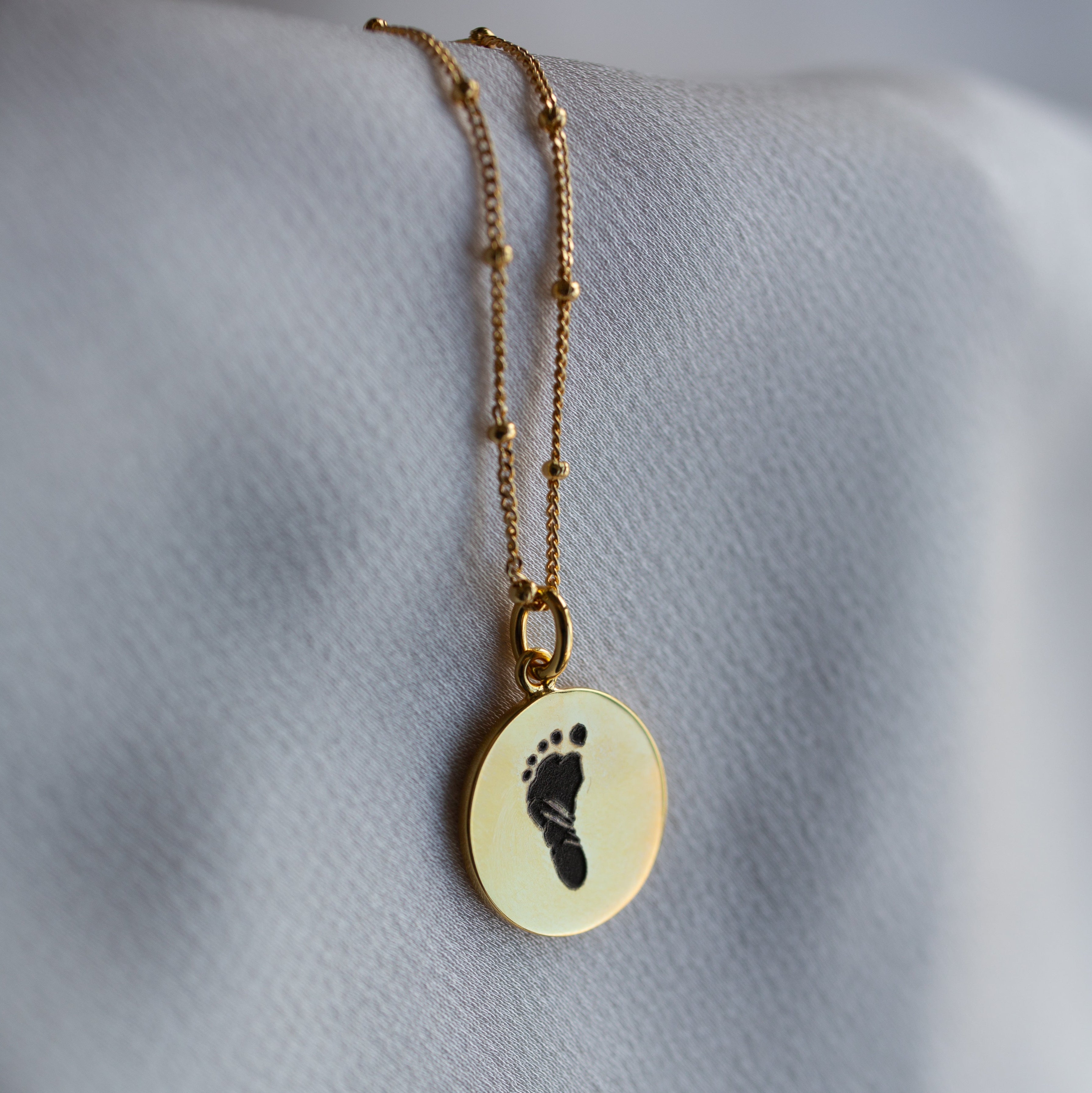 Gold Hand and Footprint Pendant | Bead Chain