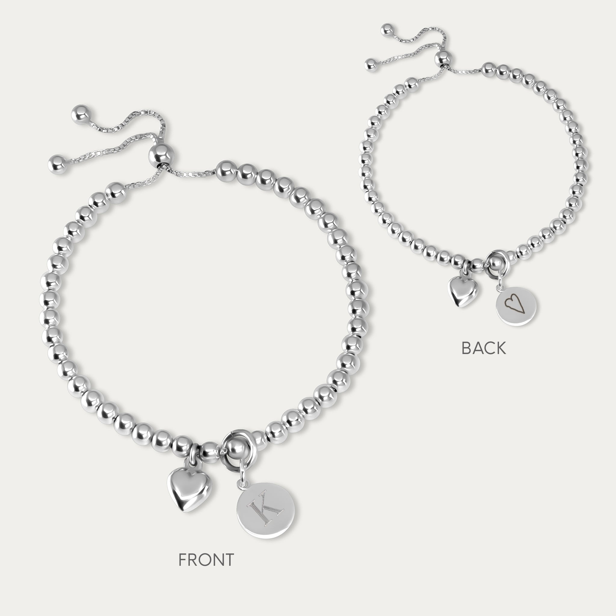 Silver Mini Initial Disc + Custom Heart | Bracelet