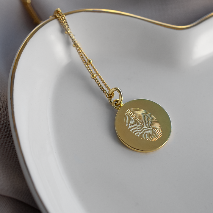 Gold Single Fingerprint Pendant | Bead Chain