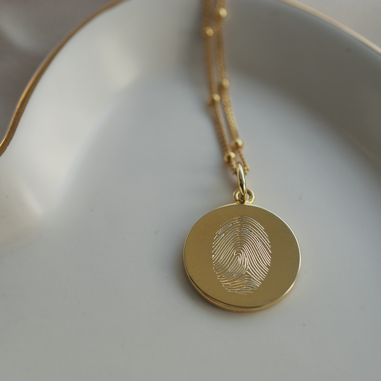 Gold Single Fingerprint Pendant | Bead Chain