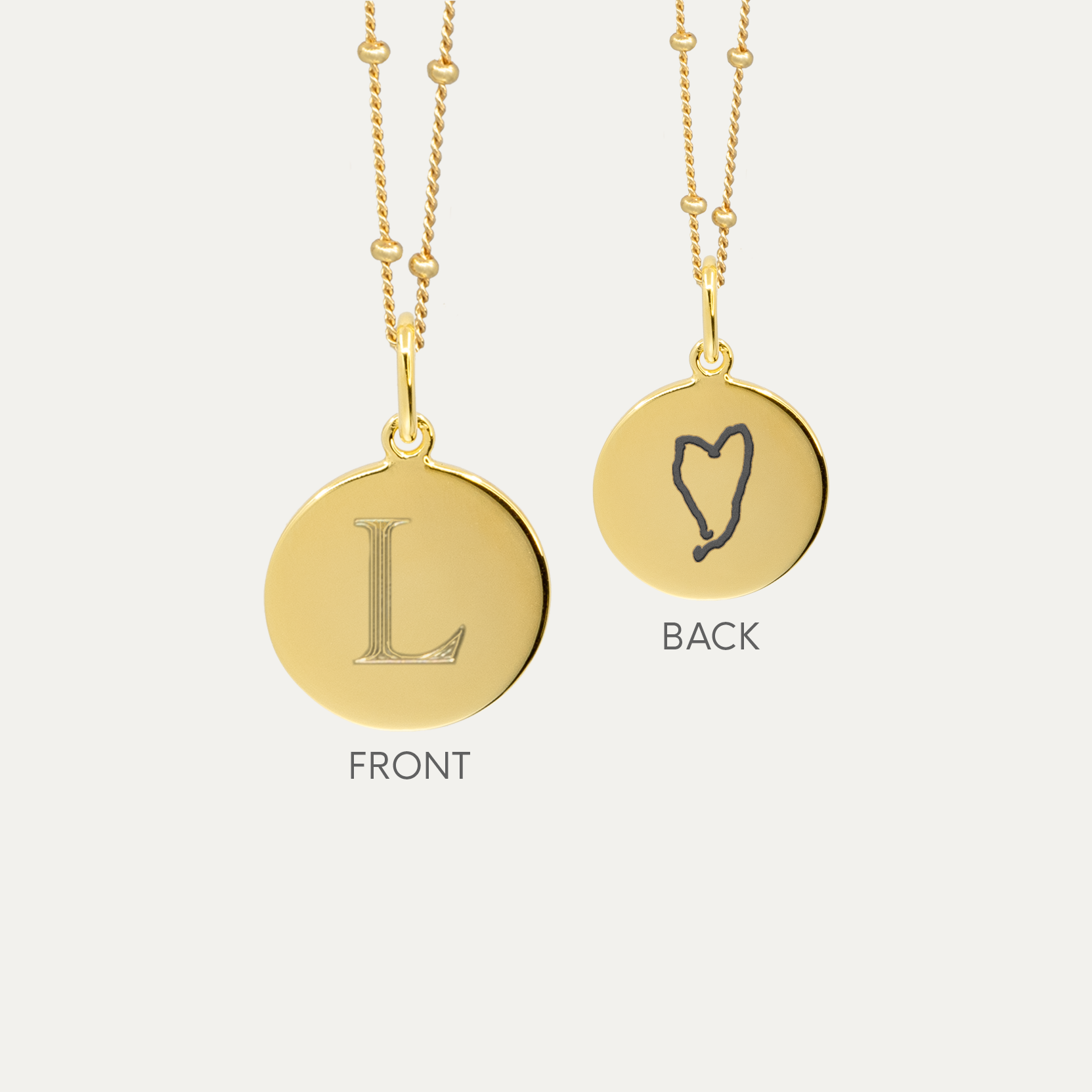 Gold Mini Initial Disc + Custom Heart | Bead Chain