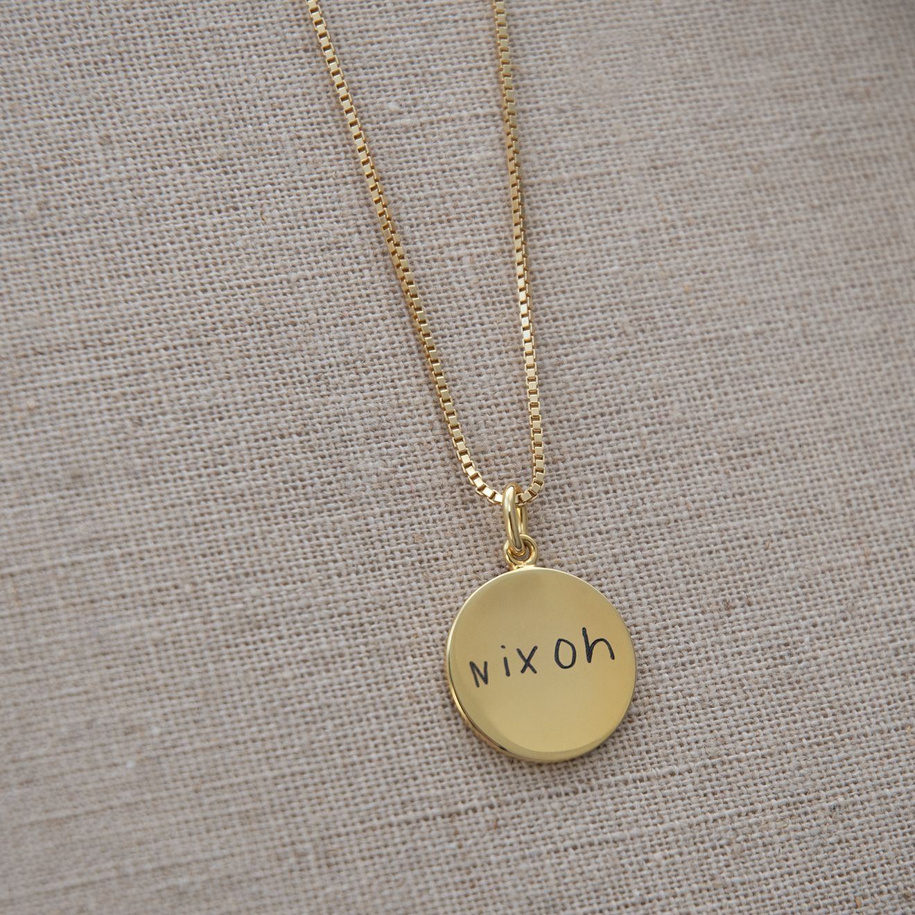 Gold Handwriting Pendant | Box Link Chain