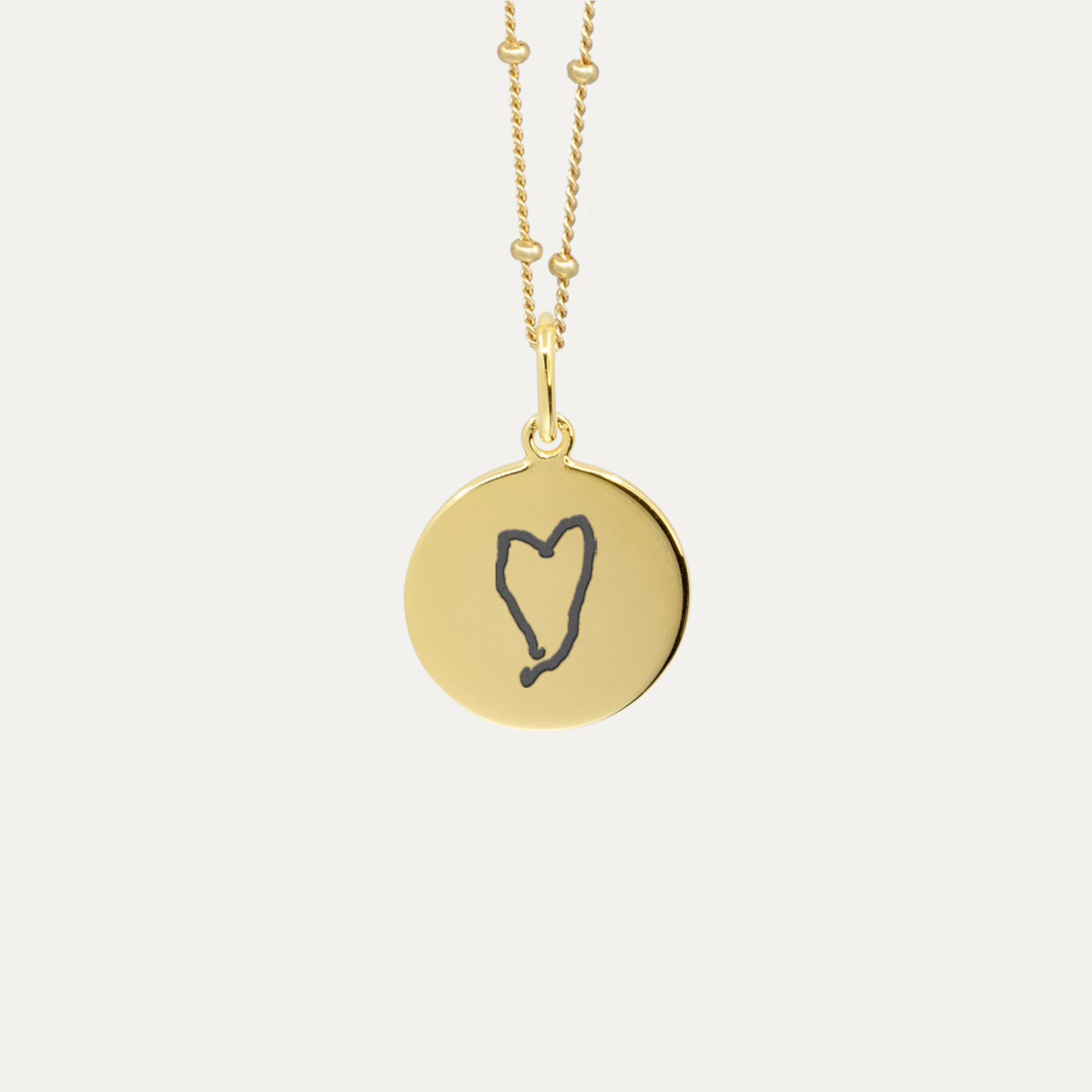 Gold Mini Initial Disc + Custom Heart | Bead Chain