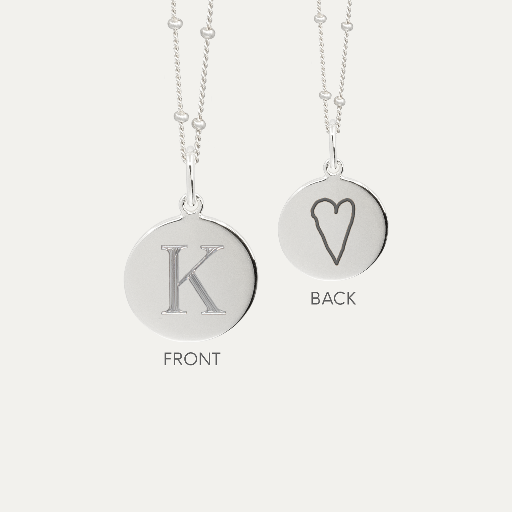 Silver Mini Initial Disc + Custom Heart | Bead Chain