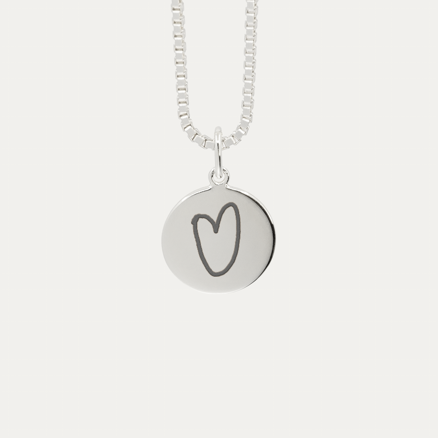 Silver Mini Initial Disc + Custom Heart | Box Link Chain