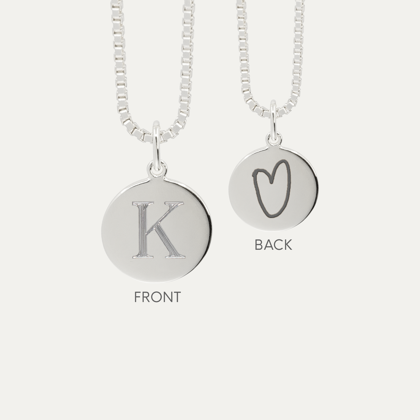 Silver Mini Initial Disc + Custom Heart | Box Link Chain