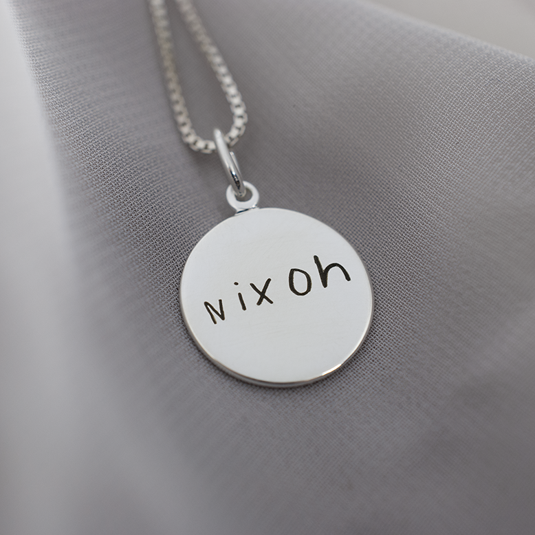 Silver Handwriting Pendant | Box Link Chain