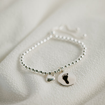 Hand and footprint pendant bracelet, sterling silver