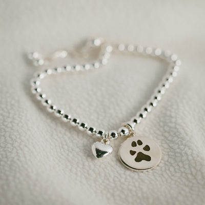 Pet print pendant bracelet, sterling silver