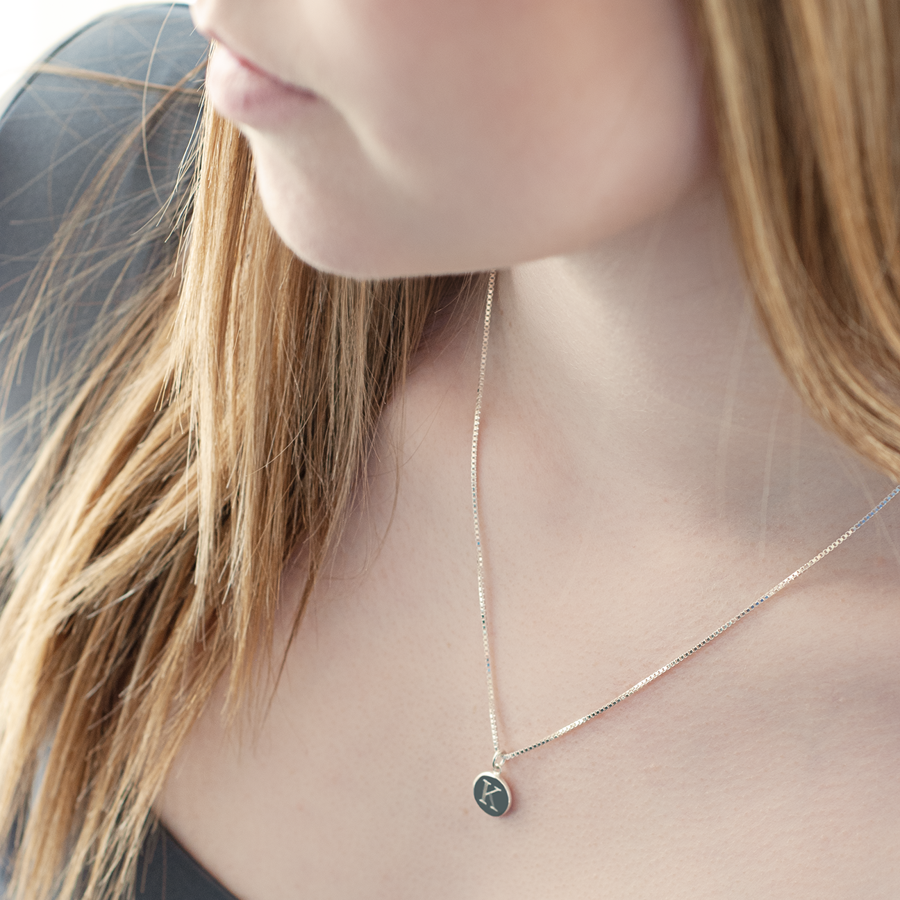 Silver Mini Initial Disc | Box Link Chain