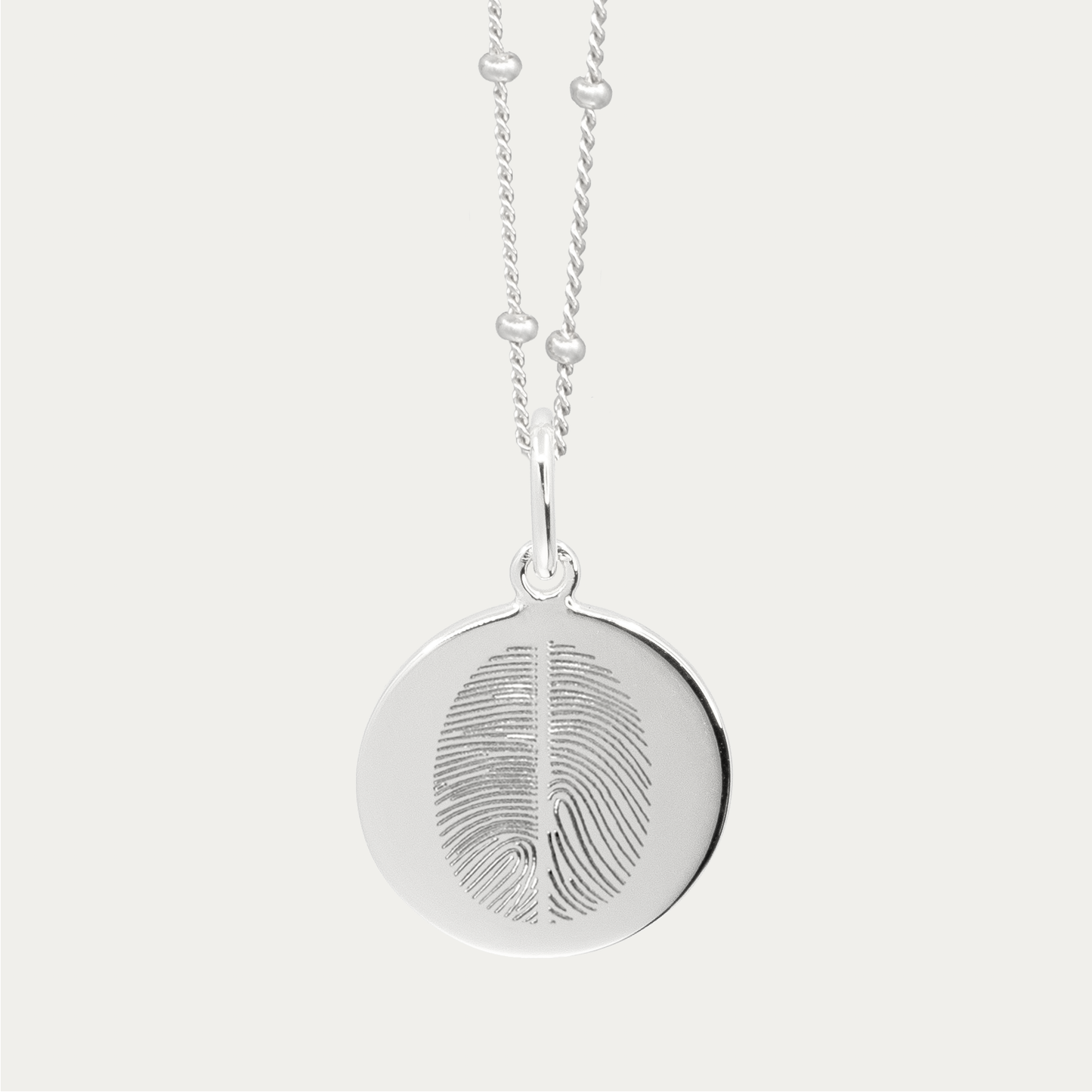 Silver Engraved Double Fingerprint Pendant | Bead Chain