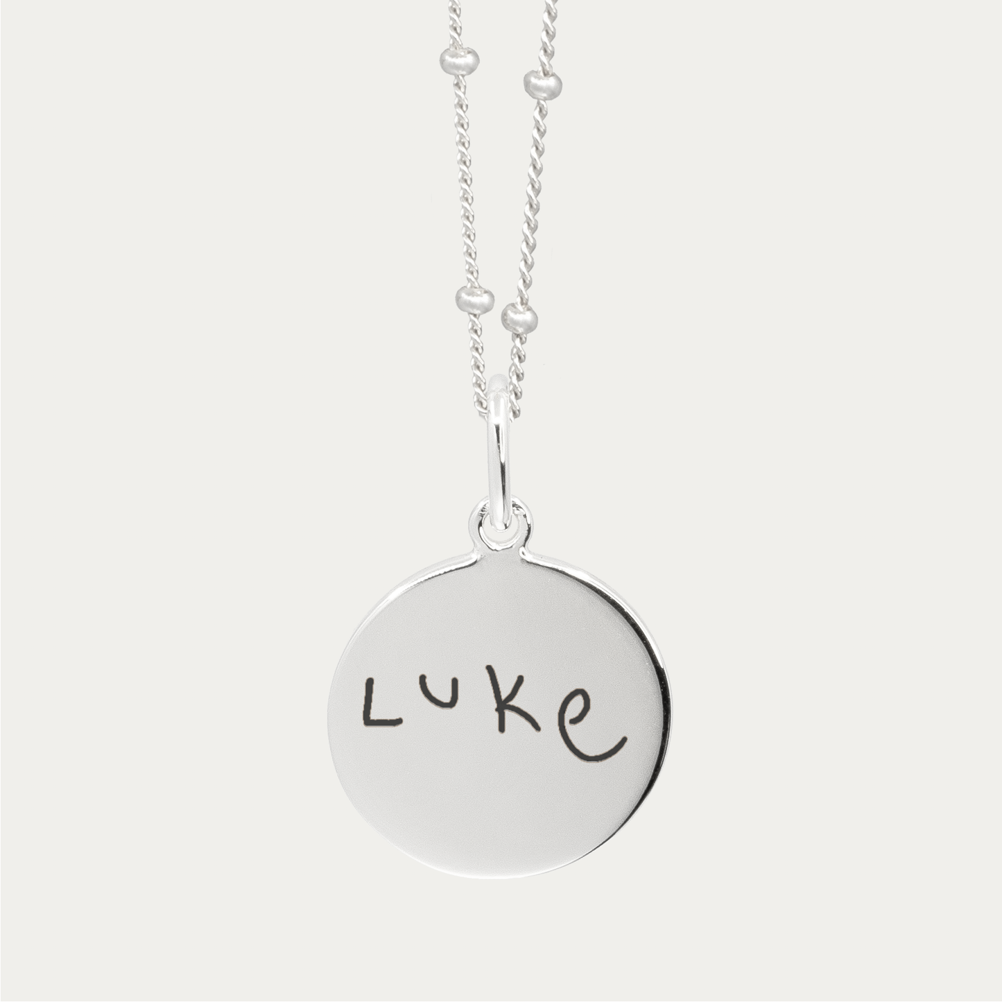 Silver Handwriting Pendant | Bead Chain
