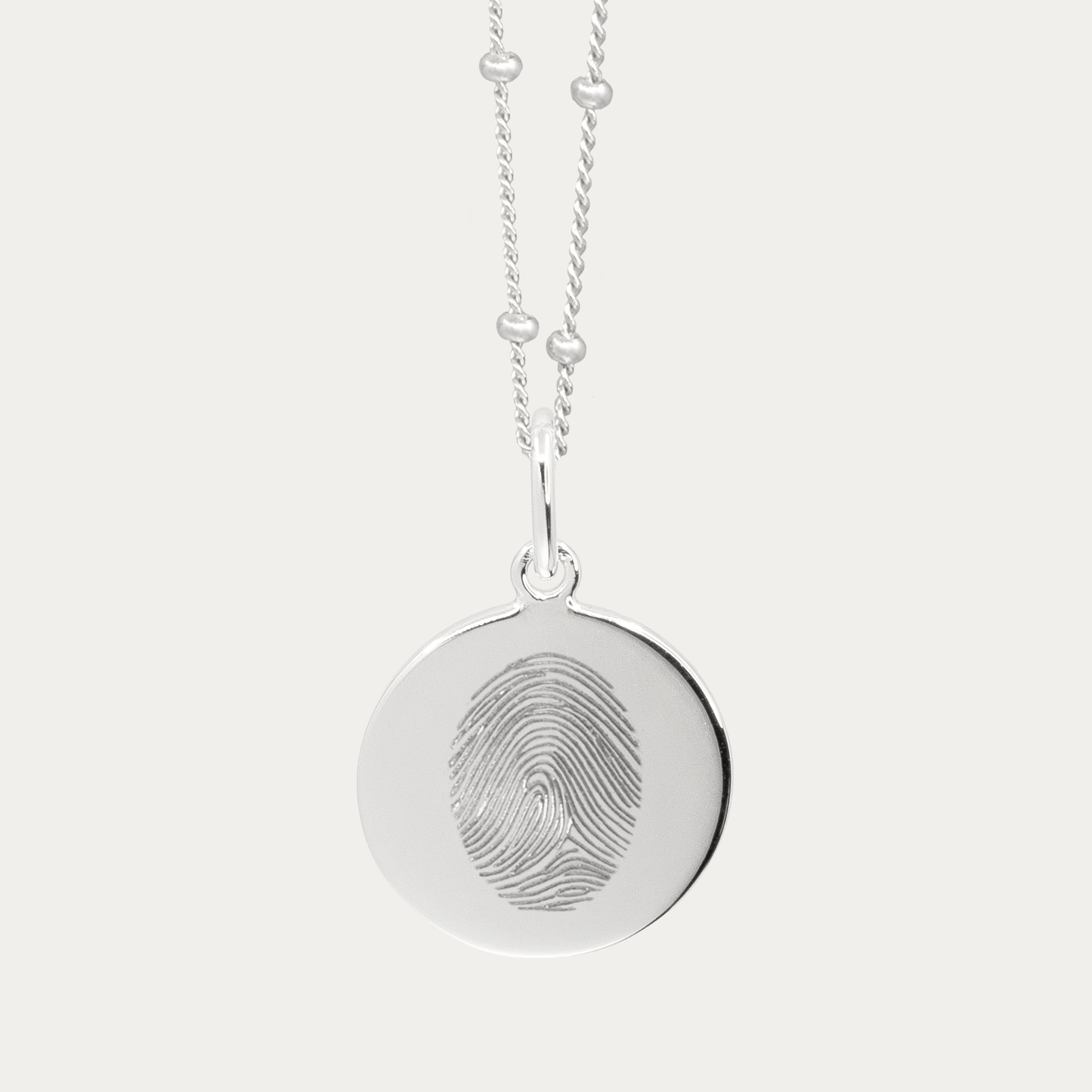 Silver Single Fingerprint Pendant | Bead Chain