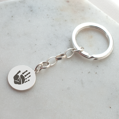 Hand and footprint pendant keychain, sterling silver
