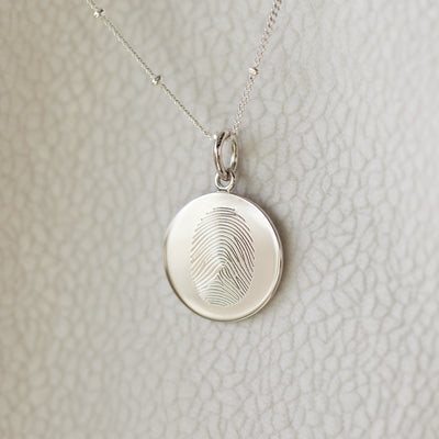 Single fingerprint pendant on a bead chain, sterling silver
