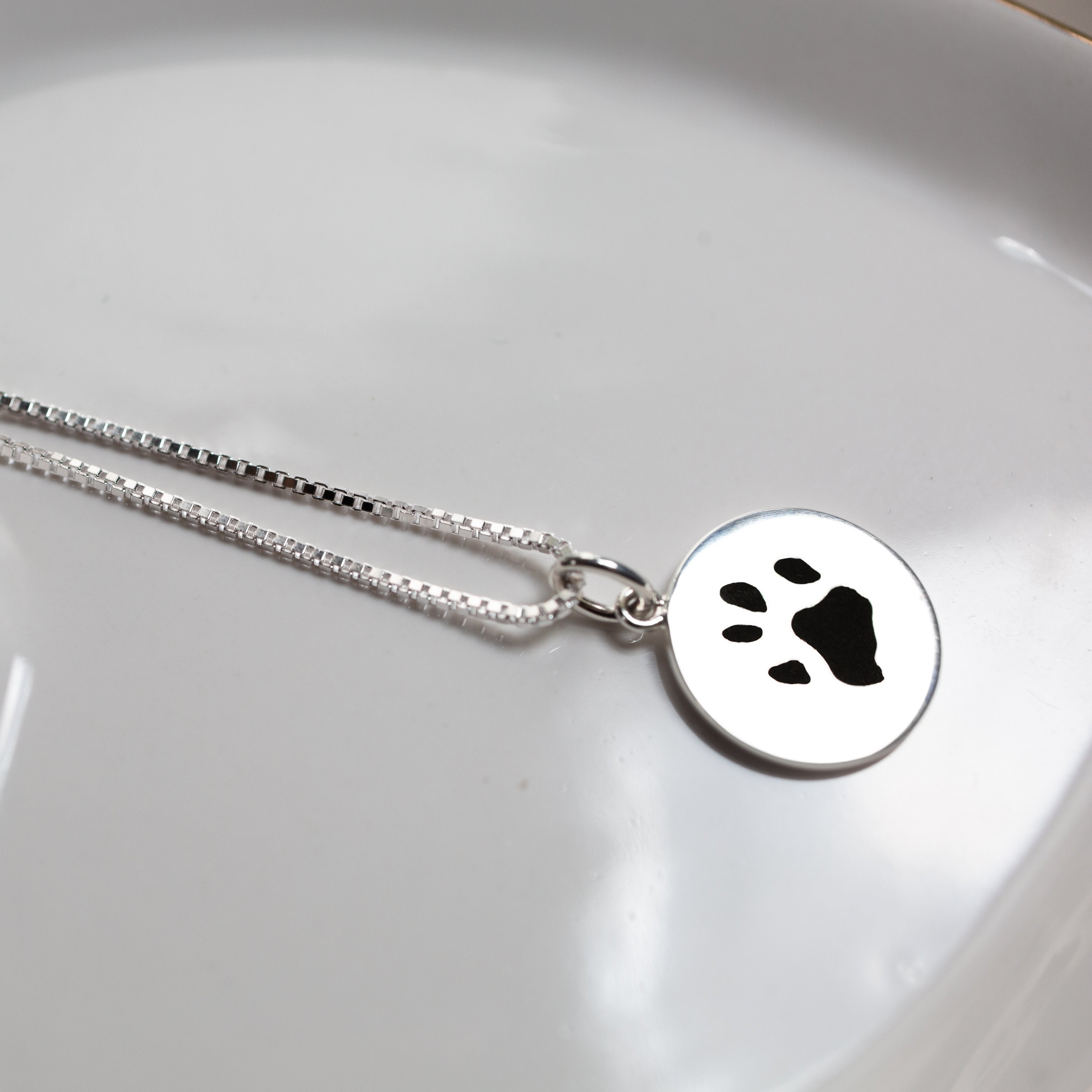 Silver Pet Print Pendant | Box Link Chain