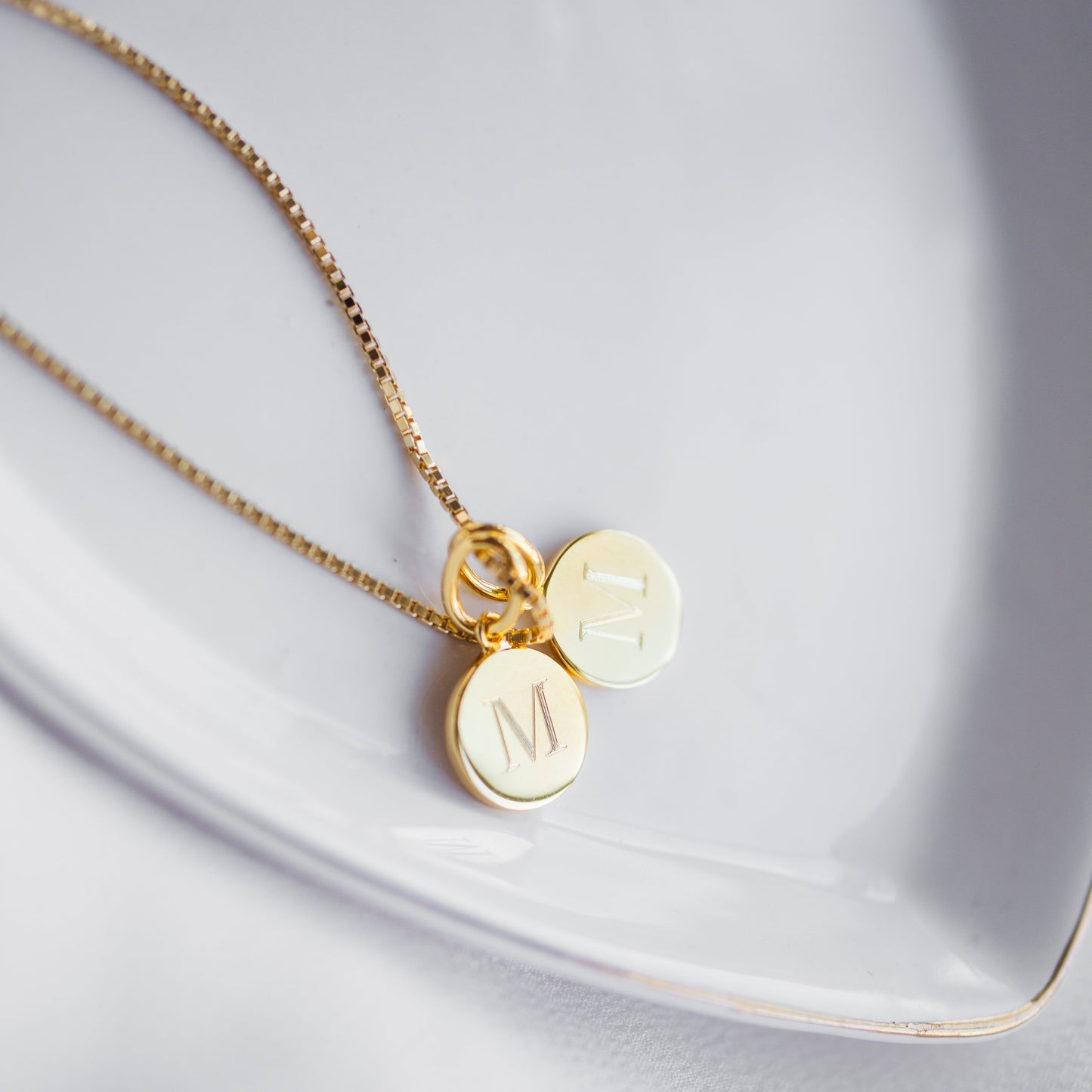 Gold Mini Initial Disc + Custom Heart | Box Link Chain