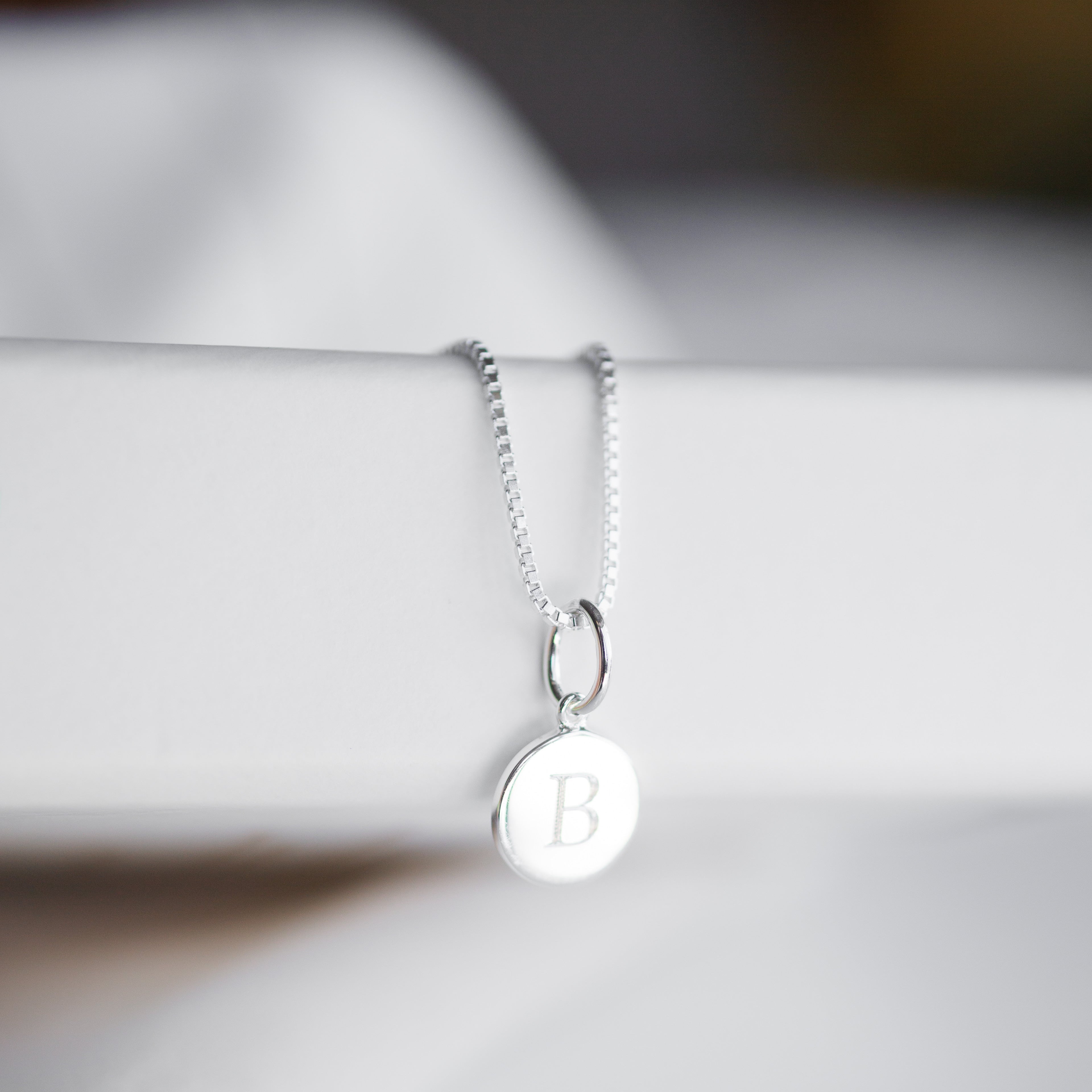 Silver Mini Initial Disc + Custom Heart | Box Link Chain