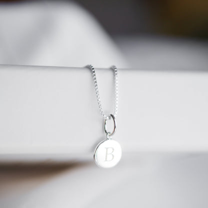 Silver Mini Initial Disc + Custom Heart | Box Link Chain