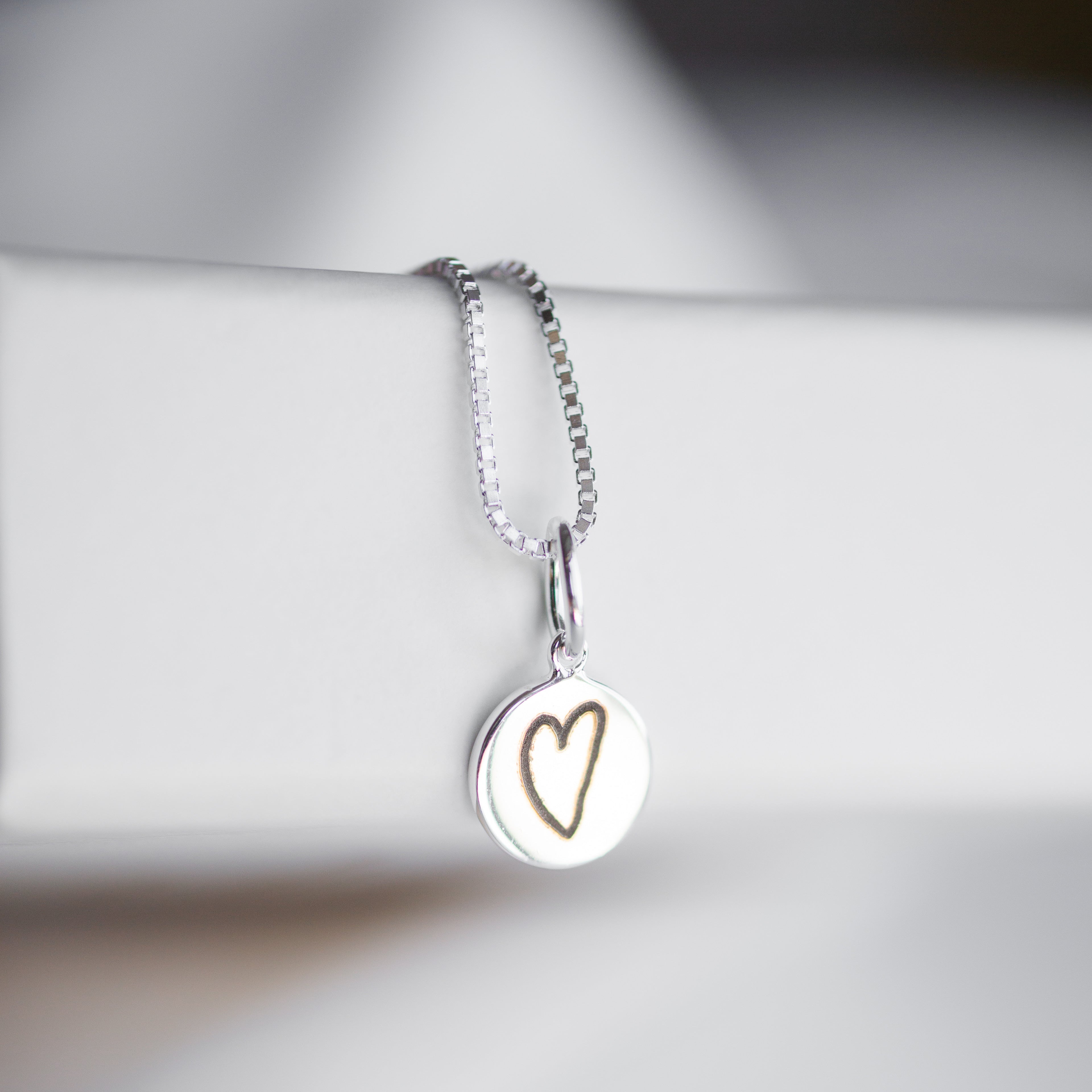 Silver Mini Initial Disc + Custom Heart | Box Link Chain