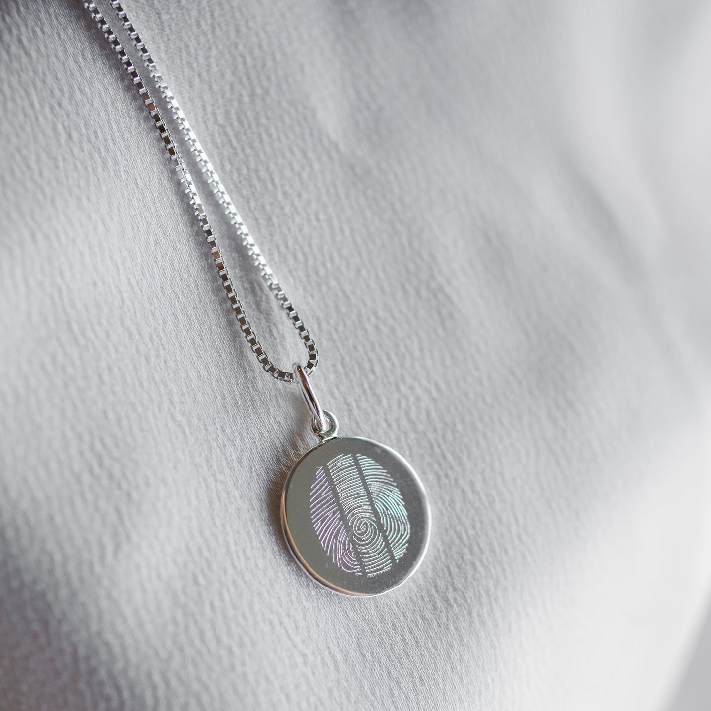 Silver Engraved Triple Fingerprint Pendant | Box Link Chain