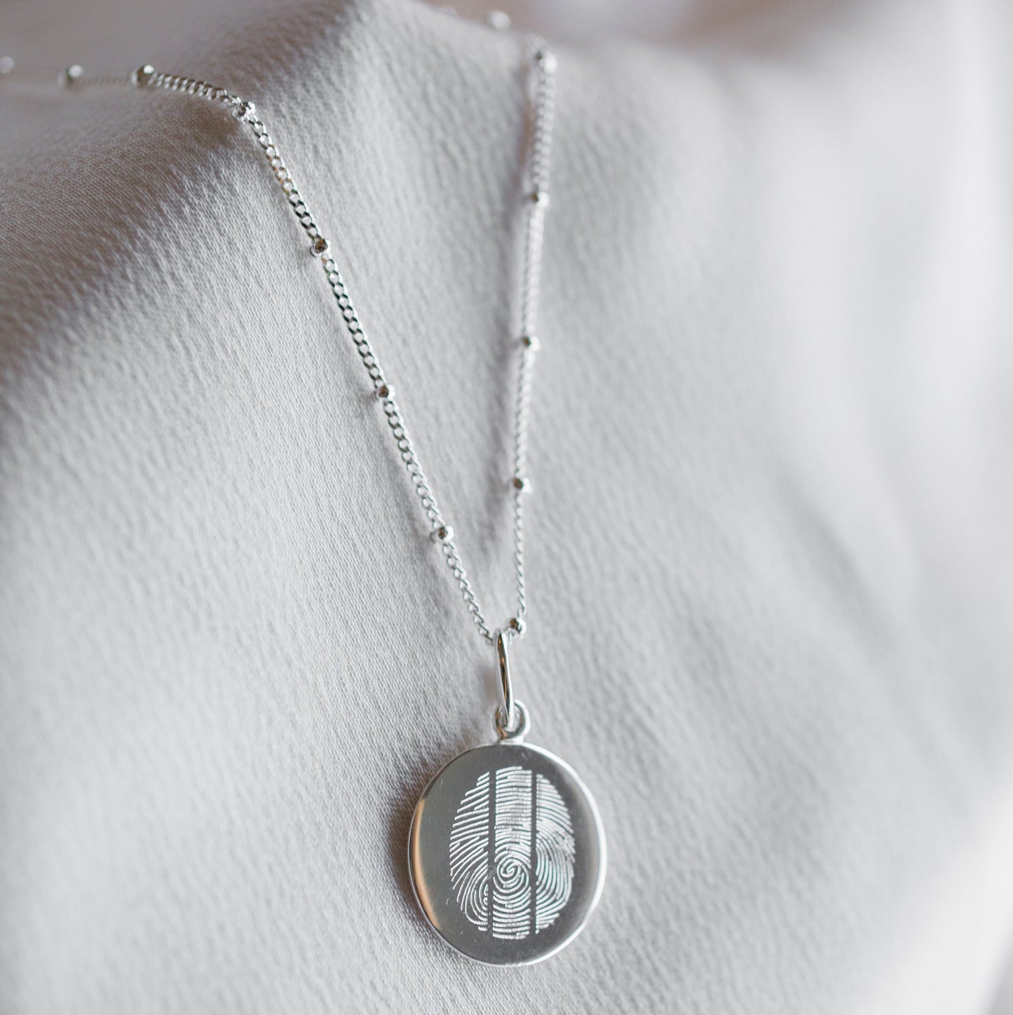 Silver Engraved Triple Fingerprint Pendant | Bead Chain