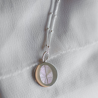 Silver Engraved Double Fingerprint Pendant | Bead Chain