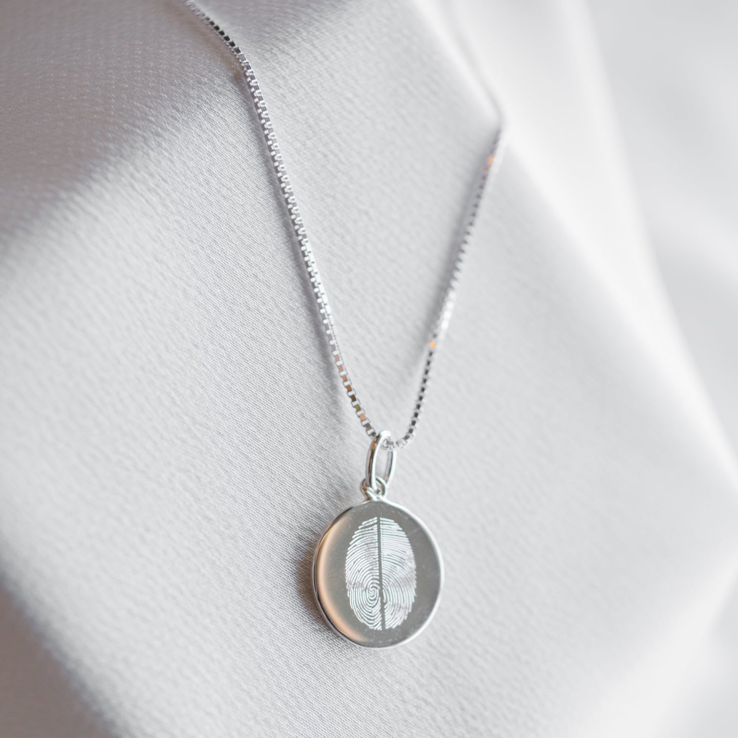 Silver Engraved Double Fingerprint Pendant | Box Link Chain