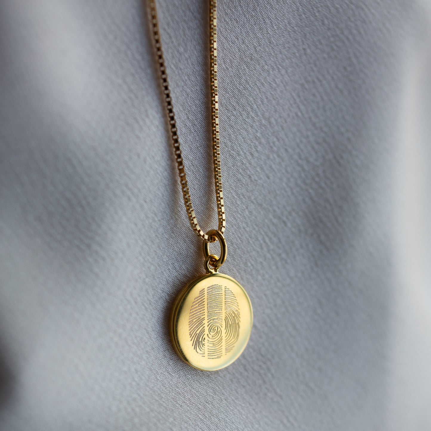 Gold Engraved Triple Fingerprint Pendant | Box Link Chain