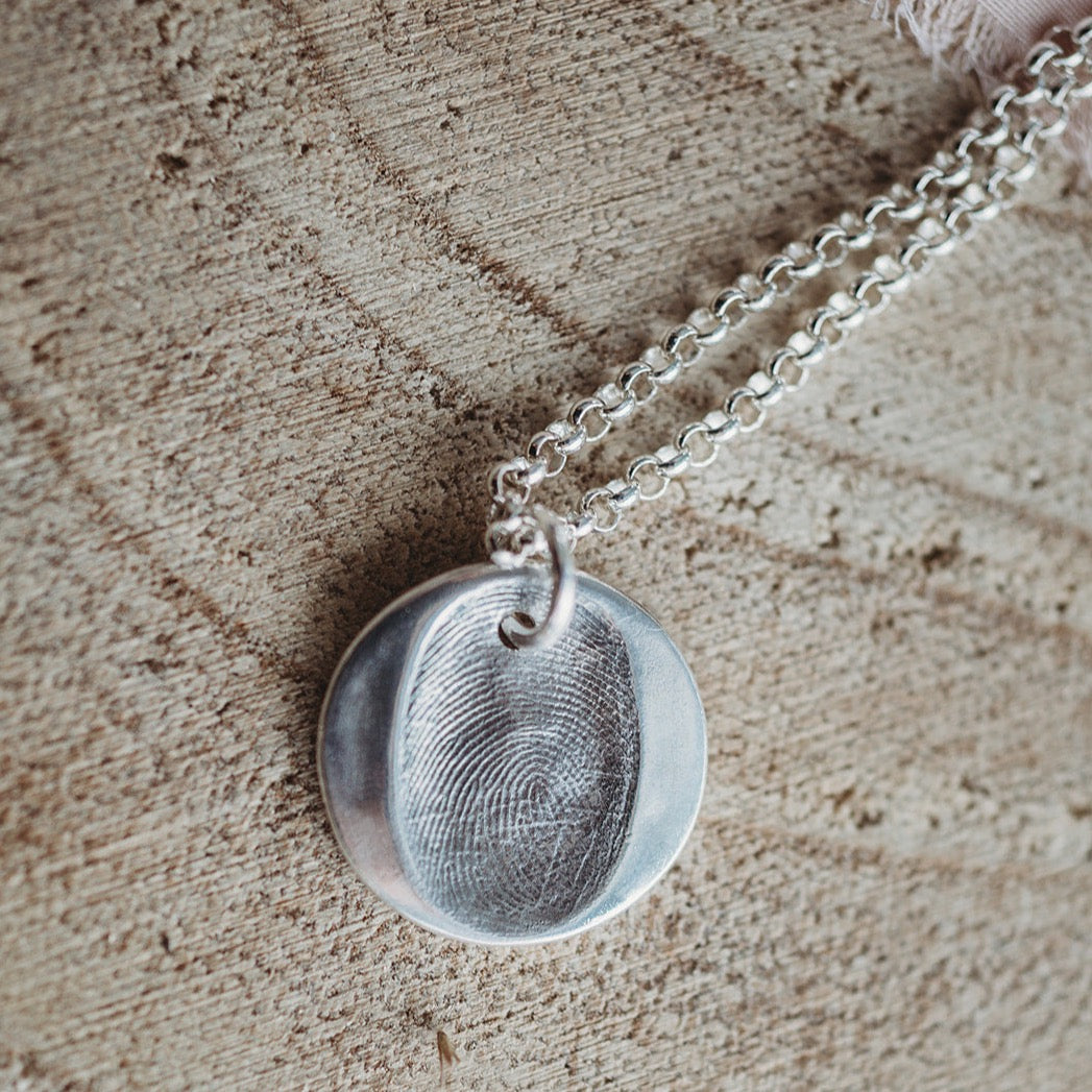 Fingerprint Pendant with Fine Belcher Chain