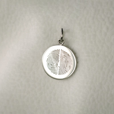 Double fingerprint pendant, sterling silver