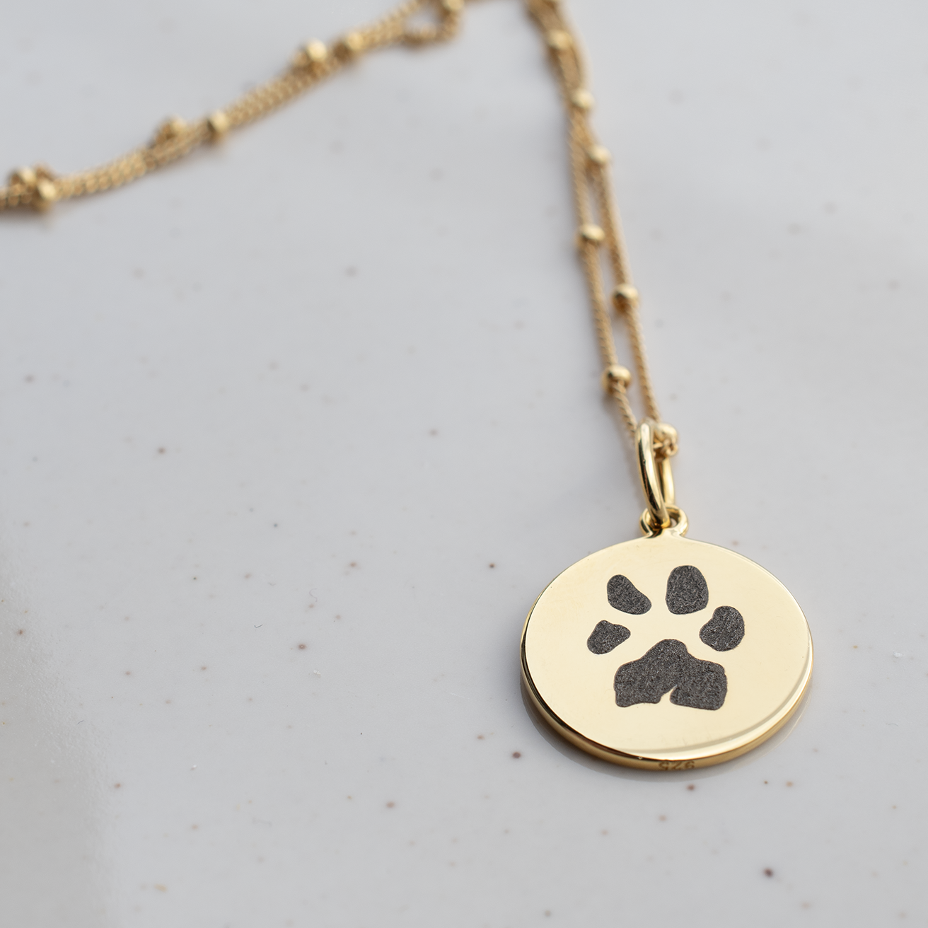 Gold Pet Print Pendant | Bead Chain