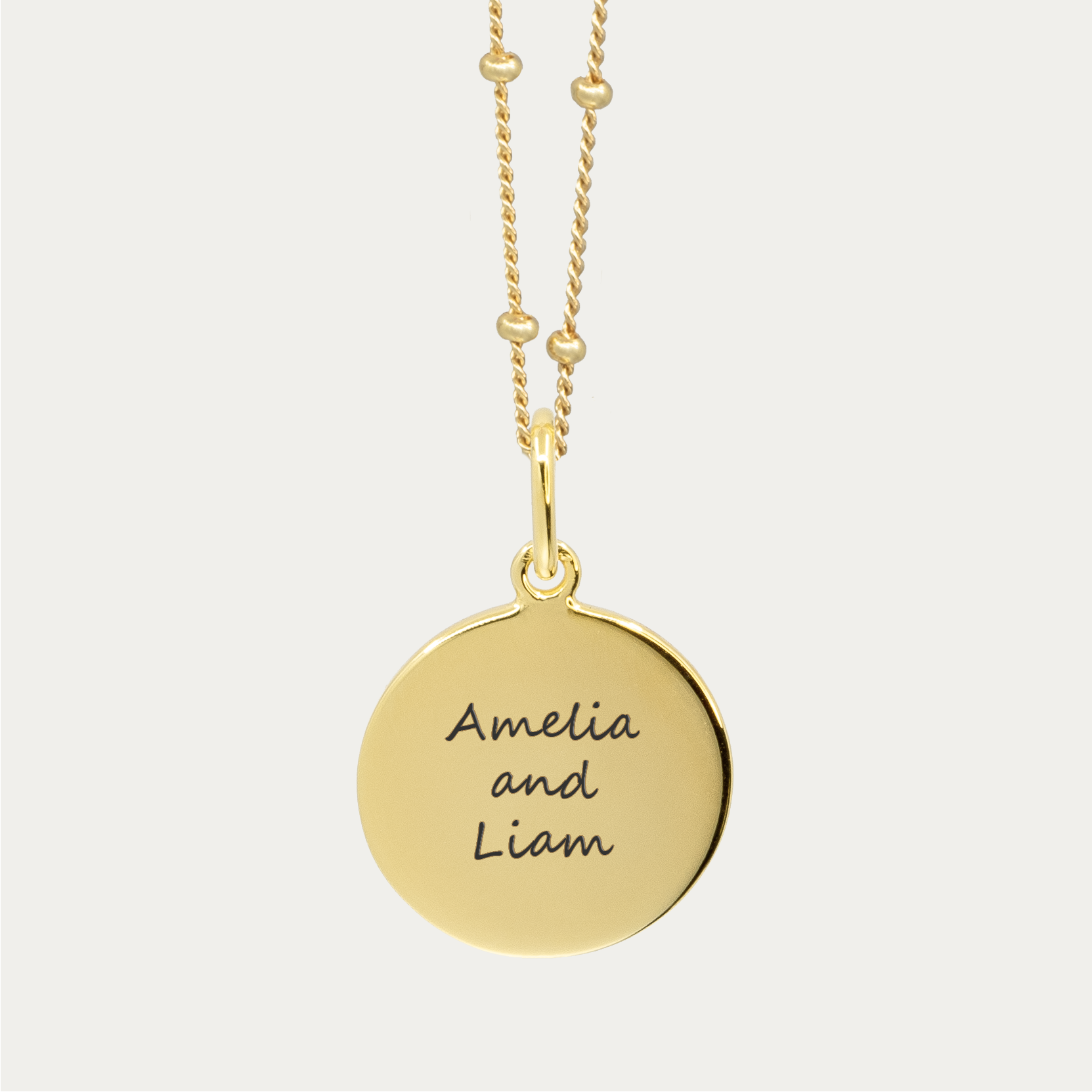 Gold Engraved Double Fingerprint Pendant | Bead Chain