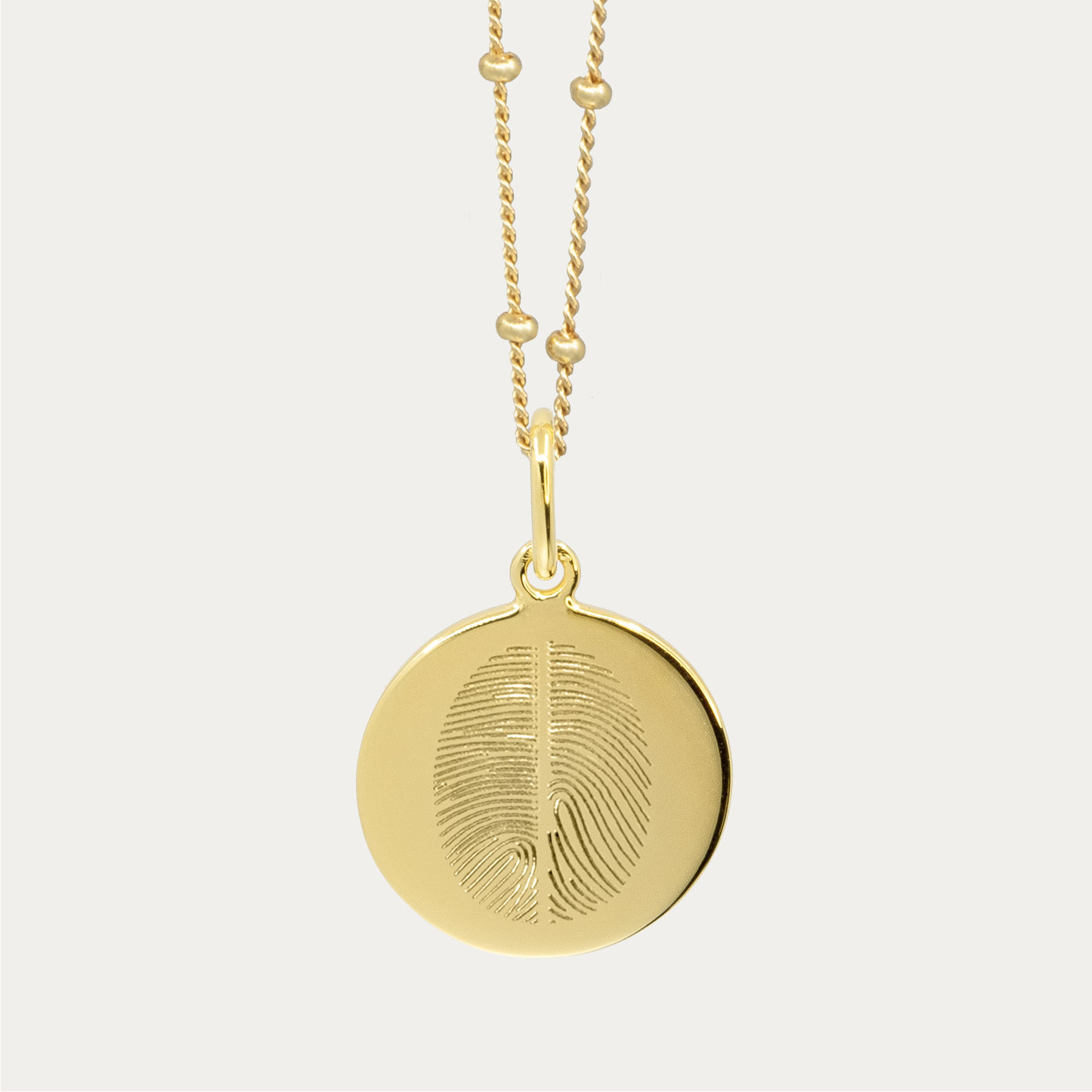 Gold Engraved Double Fingerprint Pendant | Bead Chain