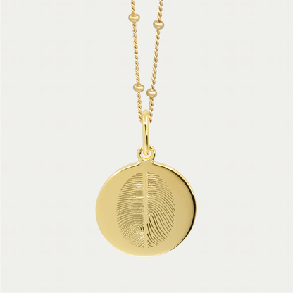 Gold Engraved Double Fingerprint Pendant | Bead Chain