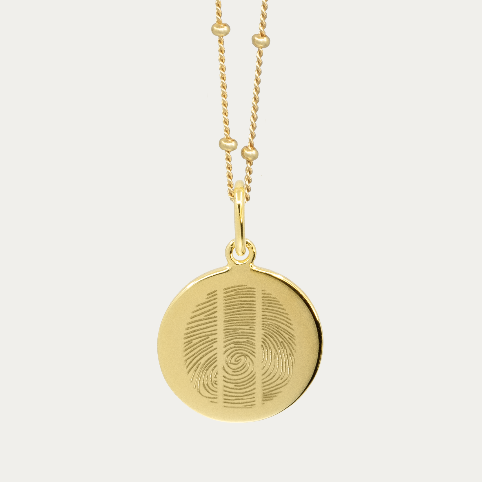 Gold Engraved Triple Fingerprint Pendant | Bead Chain