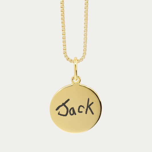 Gold Handwriting Pendant | Box Link Chain