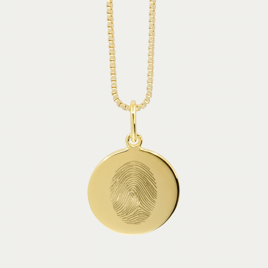 Gold Single Fingerprint Pendant | Box Link Chain
