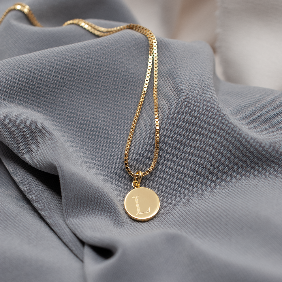 Gold Mini Initial Disc | Box Link Chain