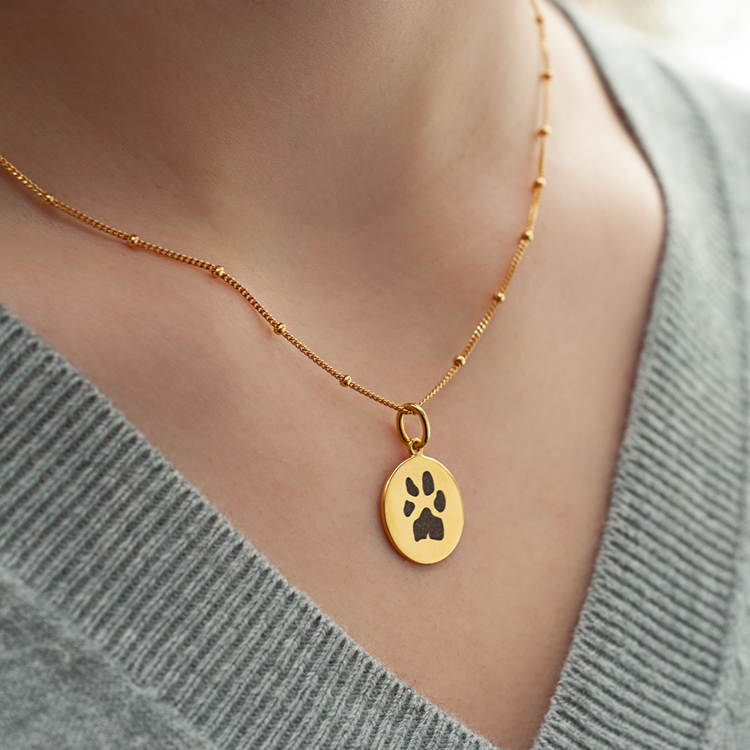 Gold Pet Print Pendant | Bead Chain