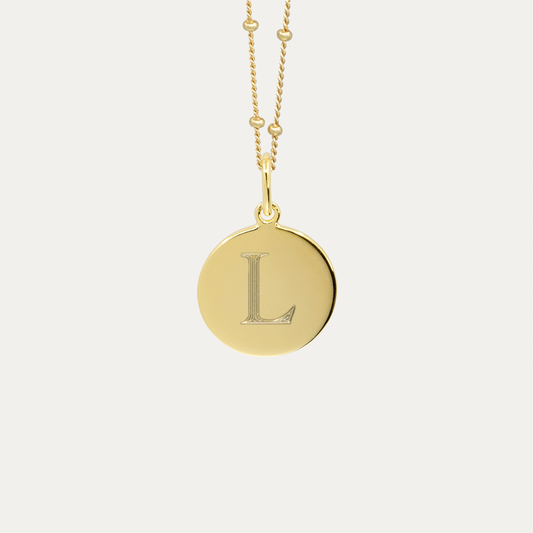 Gold Mini Initial Disc | Bead Chain