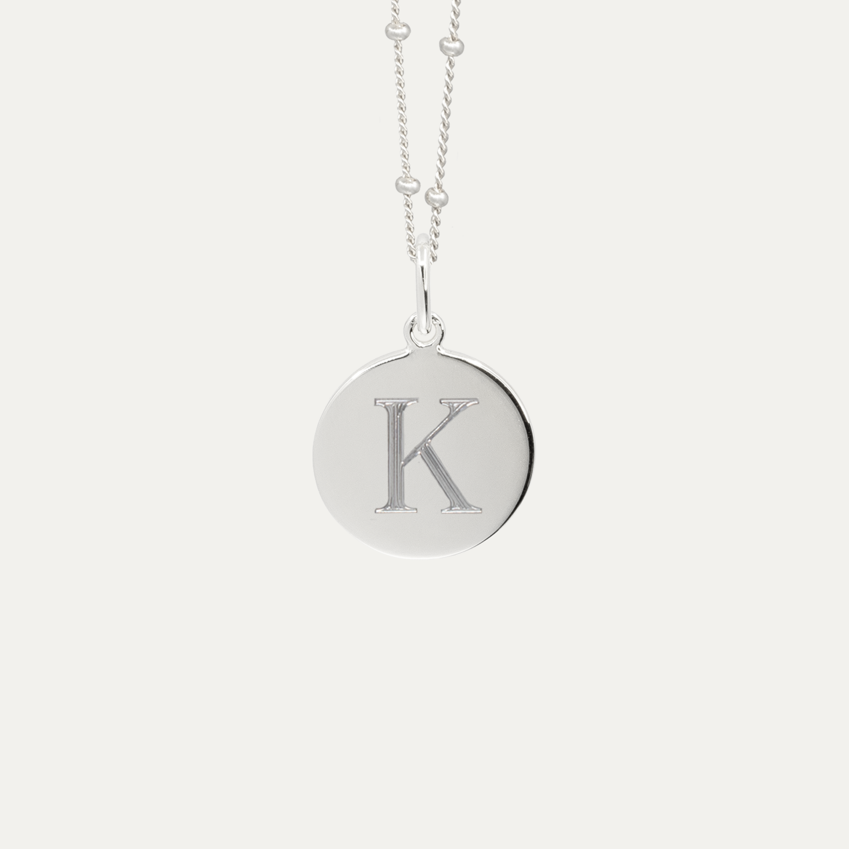 Silver Mini Initial Disc + Custom Heart | Bead Chain