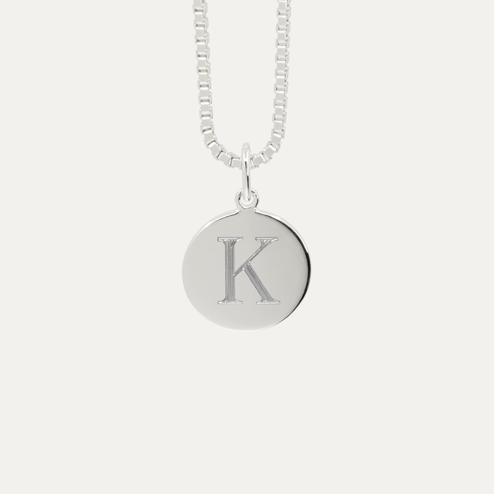 Silver Mini Initial Disc | Box Link Chain
