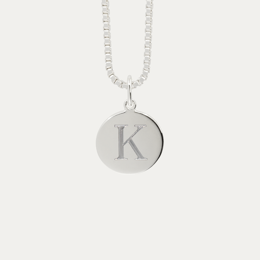 Silver Mini Initial Disc | Box Link Chain