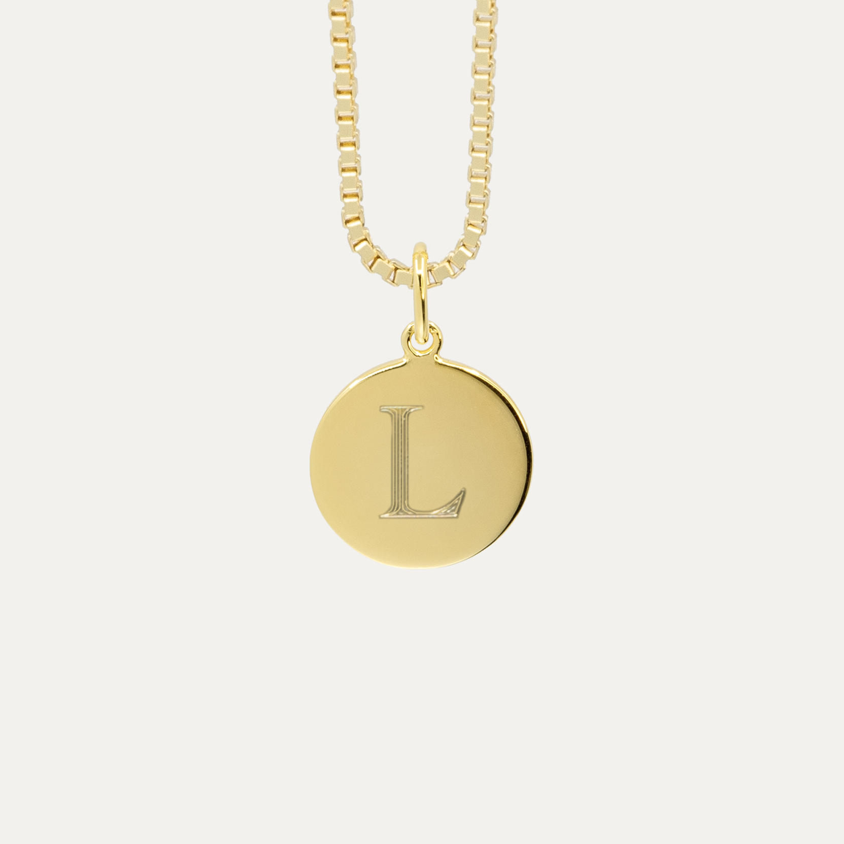 Gold Mini Initial Disc + Custom Heart | Box Link Chain